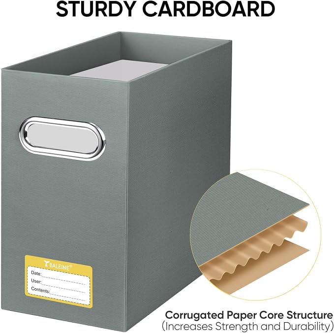 BALEINE File Organizer Box, Cardboard File Folder Organizer with Handle for Letter Size, Portable Collapsible Hanging Filing Box for Home Office Document Storage (2 Pack, Grey)