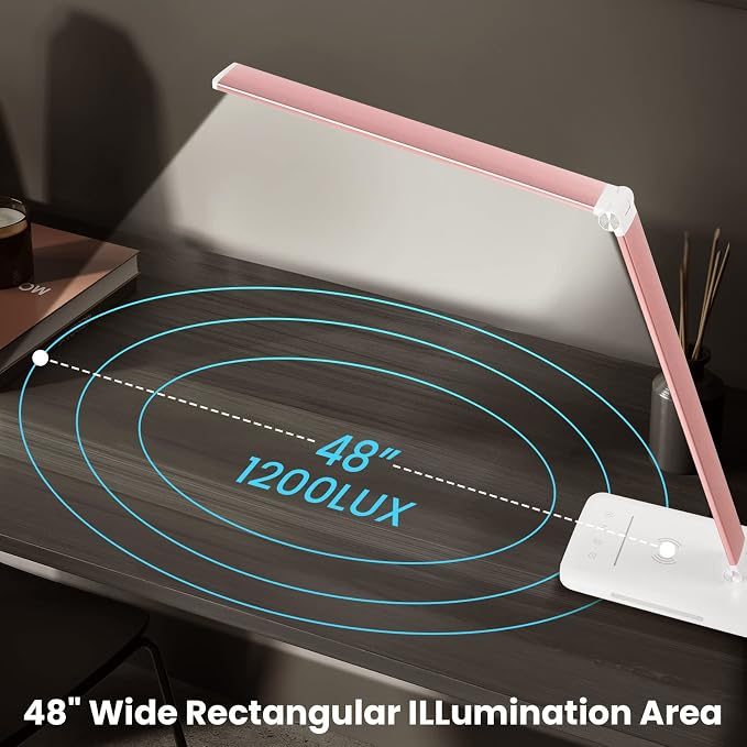LED Desk Lamp with Night Light, Fast Wireless Charger, USB Charging Port, 10 Brightness, 5 Color Modes, Dimmable Bedside Table Lamp for Bedroom, Touch Control, Auto Timer, 1200Lux Super Bright