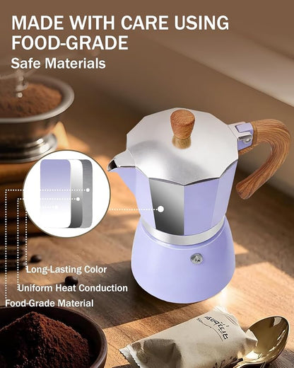 Coffee Maker Stovetop Espresso Maker 12 Cup Aluminum Moka Pot Percolator 20oz 600ml Easy Brewing for Electric Ceramic Stoves Home Camping Italian Cuban Café Classic Purple