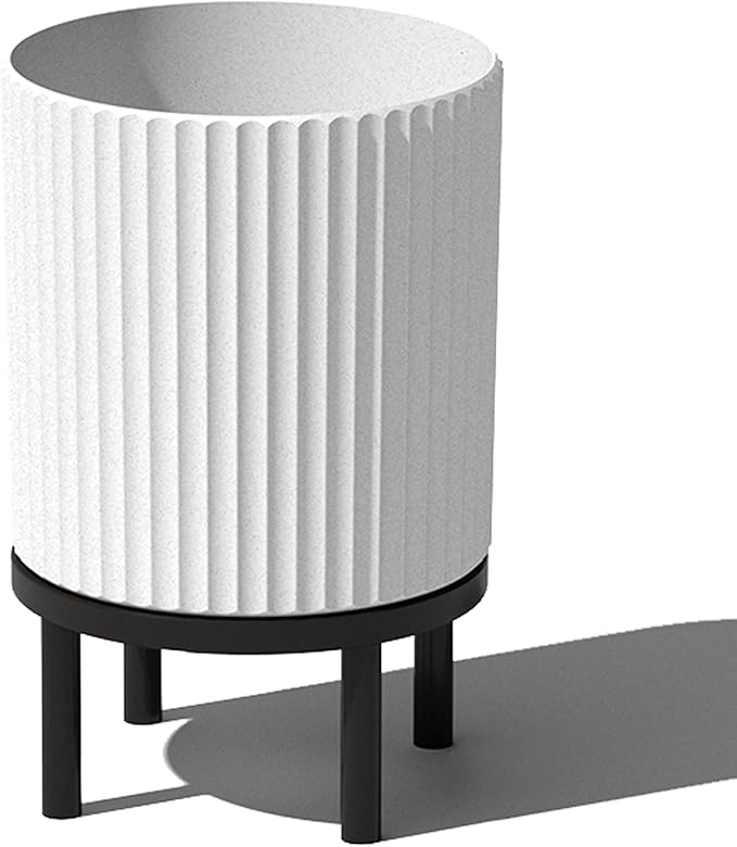 Veradek Demi Series Round Planter w/ Stand for Porch/Patio | Durable Plastic-Concrete & Wooden Stand | Modern Décor for Tall Plants, Flowers
