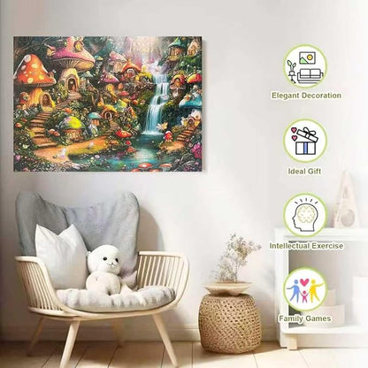 Mushroom Castle 1000 Piece Puzzle for Adults,Mushroom Garden Waterfall Puzzles for Adults 1000 Pieces,Challenging and Hard Difficult Mosaic Jigsaw Puzzles Toy Games 1000Pieces 27.5 X 19.7inch