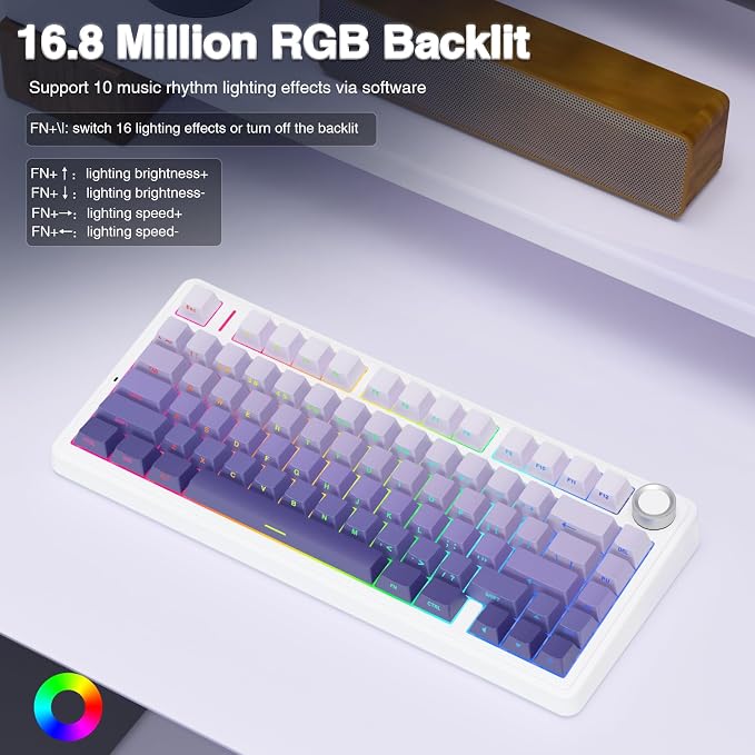 AULA F75 Pro Wireless Mechanical Keyboard,75% Hot Swappable Custom Keyboard,RGB Backlit,Pre-lubed Linear Switches,Side Printed PBT Keycaps Mechanical Gaming Keyboards,Gradient Purple