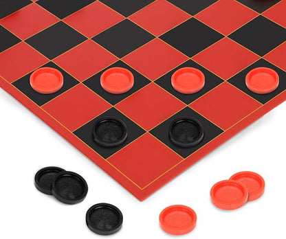 Checkers Replacement Pieces – Set of 24 Interlocking Red & Black Game Pieces – Durable Plastic Stackable Checkers for Replacement or DIY Boards – Includes 12 Red & 12 Black