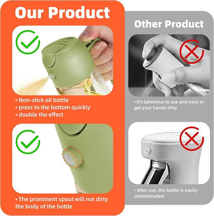 TrendPlain 16oz/470ml Glass Olive Oil Sprayer for Cooking – 2 in 1 Olive Oil Dispenser Bottle for Kitchen Gadgets and Air Fryer Accessories, Salad, BBQ - Black & Green