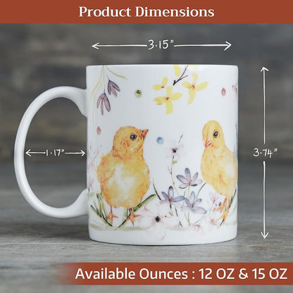 Maison d' Hermine Coffee Mug with Handles Tea Cups (12 Ounce, Pack of 1) | Fine Bone China Coffee Mugs for Hot Beverages Cappuccino Latte Home Restaurant Hotel Spring Summer -Easter Zest - Chicks