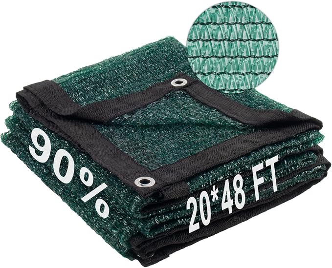 LOVE STORY 20x48FT 90% Dark Green Garden Shade Cloth, Sun Shade Cover Net Mesh Tarp with Grommets, Sunblock Net for Garden,Greenhouse,Plants and Patio
