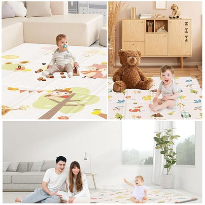 XVISHX Baby Play Mat, 50 x 50 Inch Play Mat Perfect for Use Baby Playpen, Foldable Baby Foam Playmat for Floor, Portable Waterproof Activity PlayMats for Babies, Infants and Toddlers