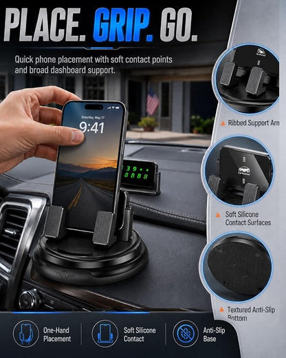 Car Phone Holder 360 Degree Rotation Navigation Mount Splendid Dashboard Windshield Accessories for Women Rotating Soporte De Telefono para Carro Grip Anti-Slip Grips(Glow Number Edition)