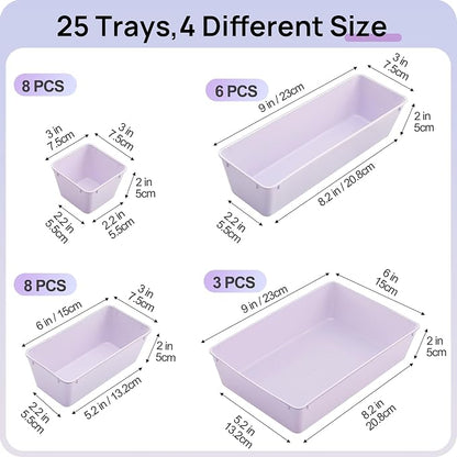 Vtopmart 25 Pack Plastic Drawer Organizers with Non-slip Rubber Pads | 4-Size Versatile Makeup Organizer, Storage Containers Small Bins for Makeup, Jewelries, Bedroom, Kitchen Utensils and Office