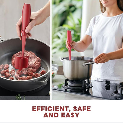 Meat Chopper, Upgrade Hamburger Smasher, Premium Heat Resistant Meat Masher for Ground Beef, Ground Turkey and More, Non Stick Mix Grinder-Red | Heat Resistant, 5 Nylon Blade, Burger Grinder Potato Mix Tool, Meat & Poultry Tenderizers, Dishwasher Safe,...