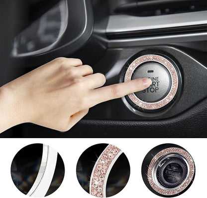 Kewucn Bling Crystal Double Rhinestone Car Engine Start Decoration Ring, Sparkling Push Start Button Sticker, Key Ignition & Knob Ring Decoration, Bling Car Interior Accessory(Peach)