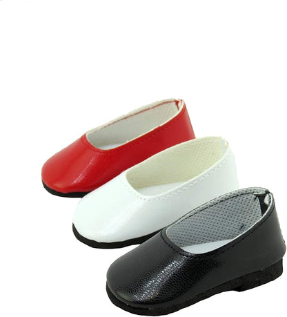 American Fashion World Red, White, and Black Flats for 18-Inch Dolls | 3 Pack | Premium Quality & Trendy Design | Dolls Shoes | Shoe Fashion for Dolls for Popular Brands