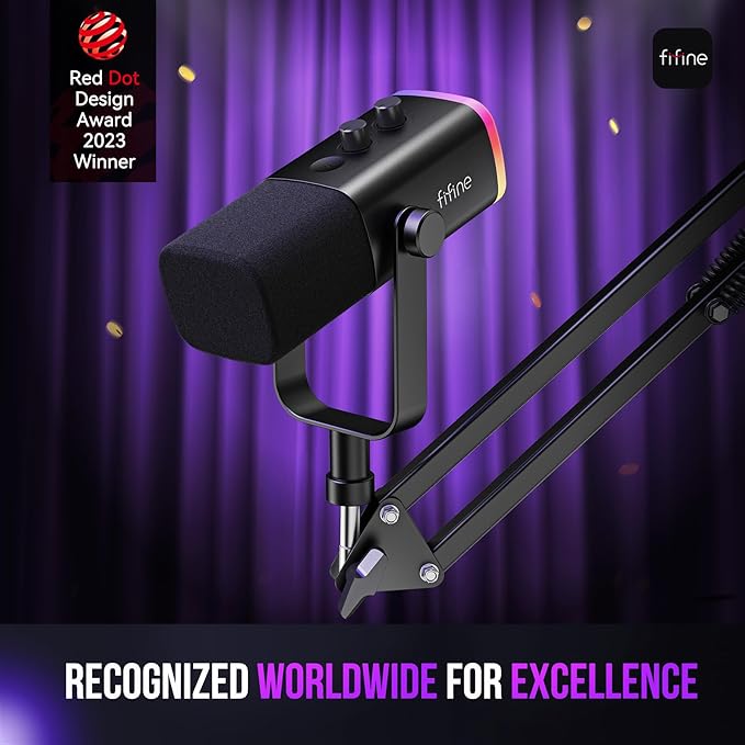 FIFINE AmpliGame AM8T XLR/USB Gaming Microphone Set, Dynamic PC Mic | Streaming RGB Mic Kit with Boom Arm Stand, Mute Button, Headphones Jack, for Podcasting Recording Vocal Voice-Over