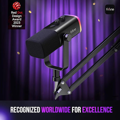 FIFINE AmpliGame AM8T XLR/USB Gaming Microphone Set, Dynamic PC Mic | Streaming RGB Mic Kit with Boom Arm Stand, Mute Button, Headphones Jack, for Podcasting Recording Vocal Voice-Over