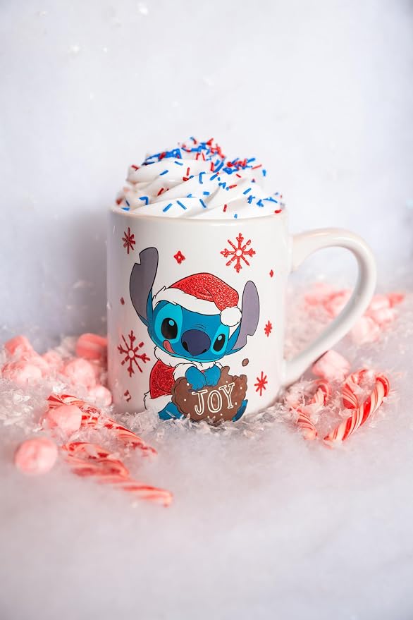 Silver Buffalo Disney Lilo and Stitch Santa Glitter, Ceramic Mug, 14oz | Dressed as, Christmas, Holiday Joy, 0.4 Liters