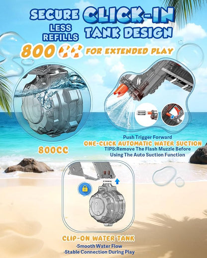 2 Pack Electric Water Gun for Adults Kids: Light Up Automatic Squirt Guns, 26-32FT Long Range, 800CC Capacity, Summer Outdoor Pool Games for Ages 8-12, Beach Backyard Party Toys Gift Boys