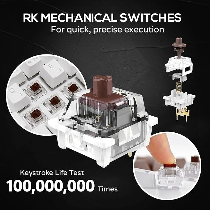 RK ROYAL KLUDGE RK61 60% Wireless Mechanical Keyboard w/Coiled Cable, Black | RGB Gaming Keyboard with Bluetooth/2.4G/Wired, Hot Swappable 61 Keys Ultra-Compact for Win/Mac/PC Game, Tactile Brown Switch