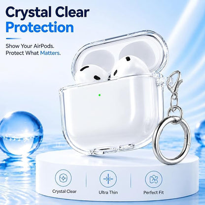 for AirPods 4th Generation Case Cover 2024, Military-Grade Shockproof, Soft TPU Highly Transparent Anti-Yellowing for AirPods 4 Case with Cleaning Kit & Cute Round Buckle, Clear White