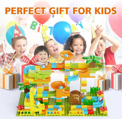JIXIn Dinosaur Marble Runs for Kids 4-8 Building Blocks 187Pcs Compatible with Lego DUPLOS for Age 2-5 - Marble Run for Kids Ages 3-5 - Montessori Toys - STEM Toys - Fun Dinosaur Toys for Kid Ages 3+