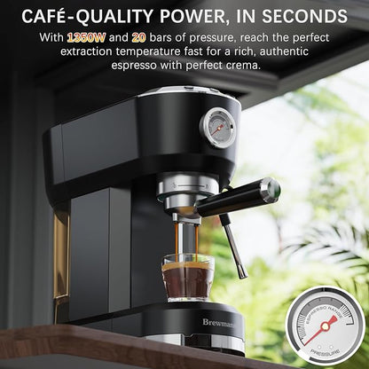 Espresso Machine with Powerful Steam Milk Frother, 20 Bar Coffee Machine for Latte, Cappuccino, Compact Espresso Maker for Home, Fast Heating, 42oz Removable Water Tank, Black