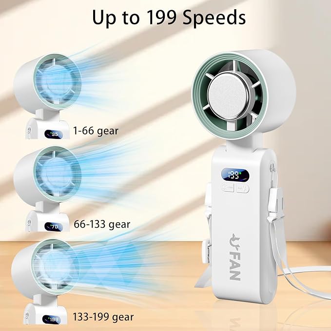 Handheld Fan, Portable Handheld Fan with Ice Function, mini personal fan, Turbo Powerful Rechargeable Fans,1-199 Speed, Foldable, for Women Men Outdoor Indoor travel essentials(White)