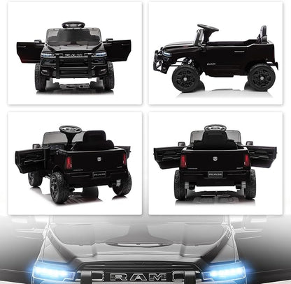 Qaba 12V Kids Ride on Car, Licensed Dodge RAM 3500 Electric Car for Kids with Dual Motors, Parent Remote Control, Rear Suspension, Power Display, Bluetooth Music and LED Lights, Black