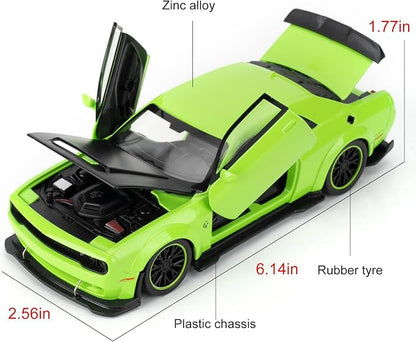 WAKAKAC Toy Cars Compatible for 1:32 Dodge Challenger SRT Hellcat Model Cars, Pull Back Die-cast Vehicles, Collectible Cars with Sounds＆Lights for Kids Boys Girls and Adults, Gift Green
