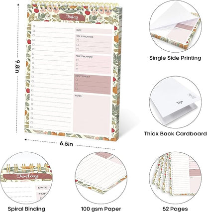 Taja To Do List Notepad, Undated Daily Planner for Work and Goal Setting | Cherry Orchard, 52 Sheets, 9.8" x 6.5" , for Office, Home and school, Daily Task Planning, Notes and Everyday Organization