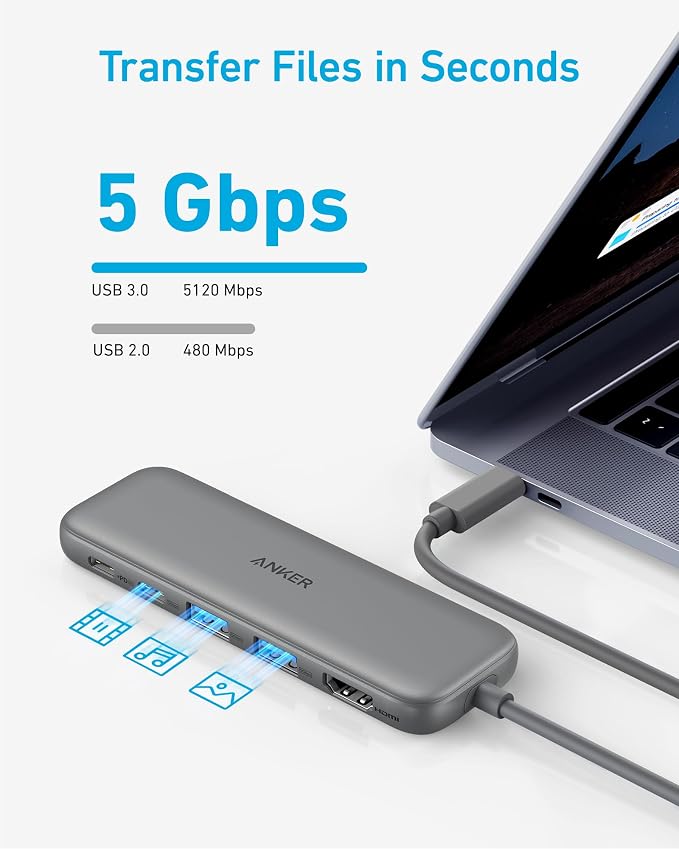 Anker USB C Hub, 5-in-1 USBC to HDMI Splitter with 4K Display | 85W Max PD, 1 Powered USB-C 5Gbps & 2 Powered USB-A 3.0 5Gbps Data Ports, for MacBook Pro, MacBook Air, Dell and More (Grey)