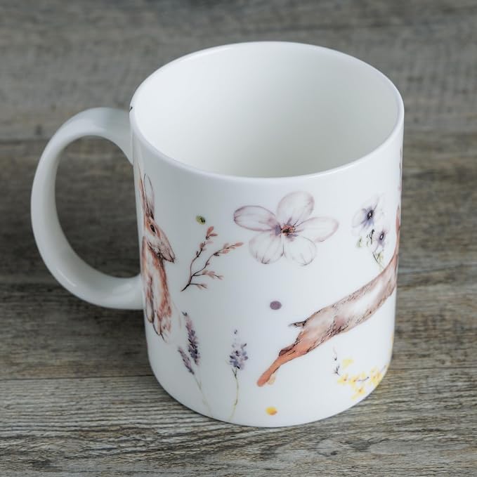 Maison d' Hermine Coffee Mug with Handles Tea Cups (15 Ounce, Pack of 1) | Fine Bone China Coffee Mugs for Hot Beverages Cappuccino Latte Home Restaurant Hotel Spring Summer -Easter Zest - Rabbits