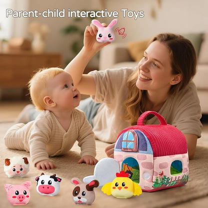 Vanvimen Baby Girl Toys 6-12 Months, Surprise Barn with 12 PCS Stuffed Farm Animals, Montessori Sensory Developmental Learning Toys for 6-12 Months, Ideals 6 7 8 9 Month Old Baby Boy Girl Gifts Toy