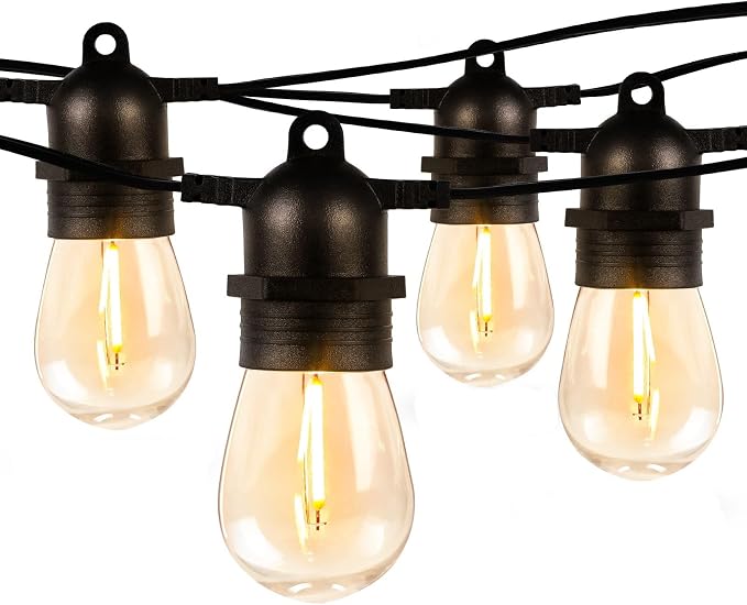 Lepro S14 Outdoor String Lights - 50ft with 15 Shatterproof LED Edison Bulbs, Waterproof Bistro Lights for Deck, Pergola, Porch, Garden, Gazebo