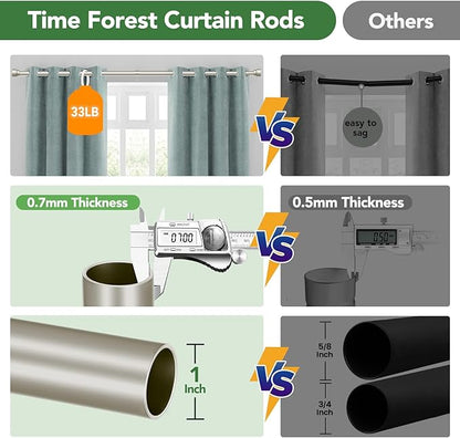 Curtain Rods for Windows 32 to 170, 1 Inch Adjustable Heavy Duty Long Window Outdoor Curtain Rod for Patio, Drapery Rods with Simple End Caps, Size 32"-170", Brushed Nickel