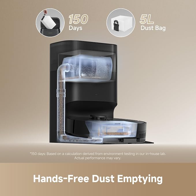dreame D20 Plus Robot Vacuum and Mop, Detangling DuoBrush for Pet Hair | 13,000Pa Suction, Self-Emptying with 5L Dust Bag, LDS Mapping, App & Voice Control, Ideal for Hard Floors & Carpets