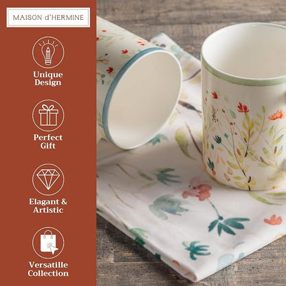 Maison d' Hermine Coffee Mug with Handles Tea Cups (15 Ounce, Pack of 2) | Fine Bone China Coffee Mugs for Hot Beverages Cappuccino Latte Home Restaurant Hotel Spring Summer -Colmar