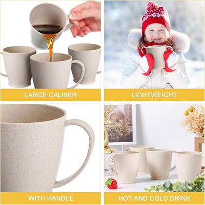 Zopeal 16 Pack Wheat Straw Plastic Coffee Cups Mugs 10 Oz Reusable Plastic Cup Mug with Handle Lightweight Microwavable Dishwasher Safe Unbreakable for Tea Milk Water Juice Coffee (Nordic Beige)