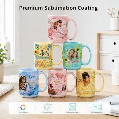 PYD Life 8 Pack Sublimation Mugs 15 OZ Mixed Macaron Colors Ceramic Cups | Sublimation Coffee Photo Mugs, Soft Tone Design Perfect for Gifts, Cafe style Branding and Craft DIY projects