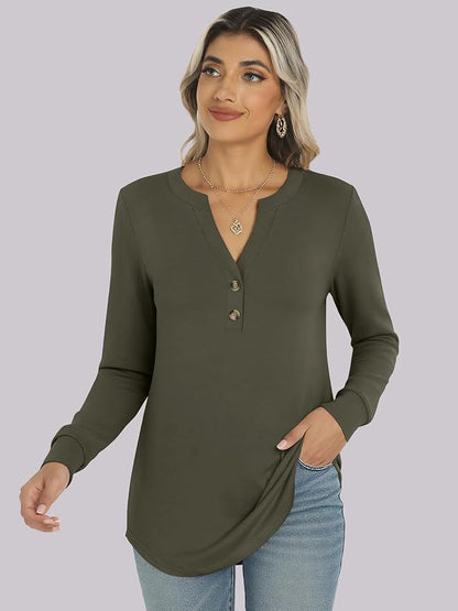 ANRABESS Women's Long Sleeve Shirts 2026 Spring Fashion Dressy Casual Tops Trendy Henley Blouses Cute Work Outfits Clothes