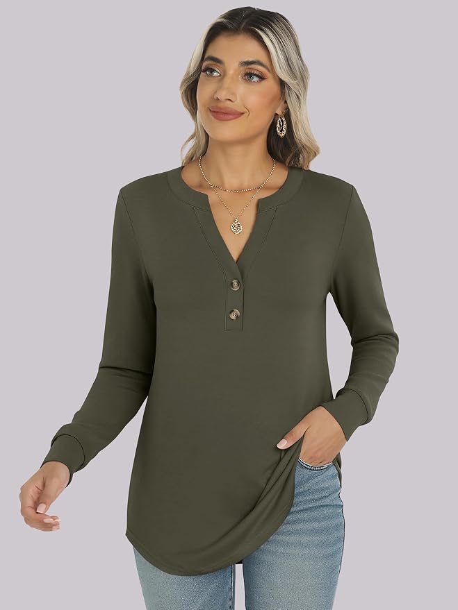 ANRABESS Women's Long Sleeve Shirts 2026 Spring Fashion Dressy Casual Tops Trendy Henley Blouses Cute Work Outfits Clothes