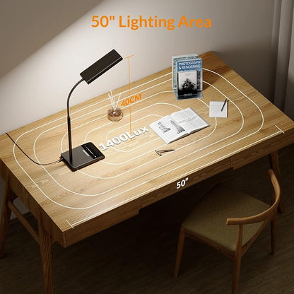 LEPOWER Desk Lamp, 800LM LED for Home Office, True Eye-Caring for Reading | 50 Lighting Modes, 2X Wider Panel, 360° Flexible Gooseneck, Touch Control, 12W Bright Table Lamp for Dorm, Bedroom, Study