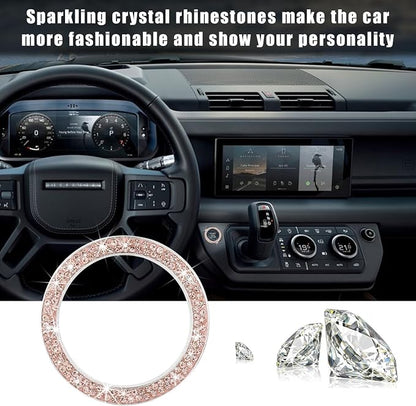Kewucn Bling Crystal Double Rhinestone Car Engine Start Decoration Ring, Sparkling Push Start Button Sticker, Key Ignition & Knob Ring Decoration, Bling Car Interior Accessory(Peach)