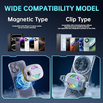 Cell Phone Cooler for Gaming, Magnetic Portable Rechargeable Battery Mobile Phones Radiator, Cellphone Fan Cooler with RGB Lights for iPhone Series, iPad Pro Tablet, Android, TikTok Live