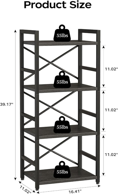 Homeiju Black Bookshelf, 4 Tier Small Bookcase, Black Metal Small Bookcase, Book Shelf Organization and Storage for Living Room, Bedroom, and Home Office