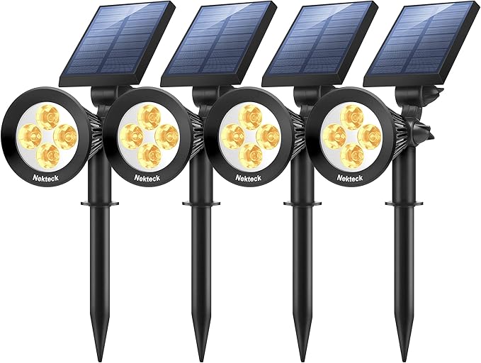Nekteck 4 Pack Solar Lights,2-in-1 Outdoor Solar Spotlights Powered Adjustable Wall Light Landscape Lighting,Bright and Dark Sensing,Auto On/Off for Yard, Pathway, Walkway, Garden, Driveway