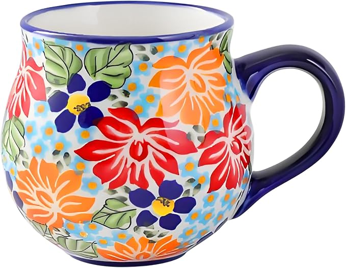 ALMA 12oz Handpainted Flower Ceramic Tea Cup | Microwave & Dishwasher Safe, Ideal for Morning Coffee Tea, Home Kitchen Dining Room Display, For Home Makers & Women