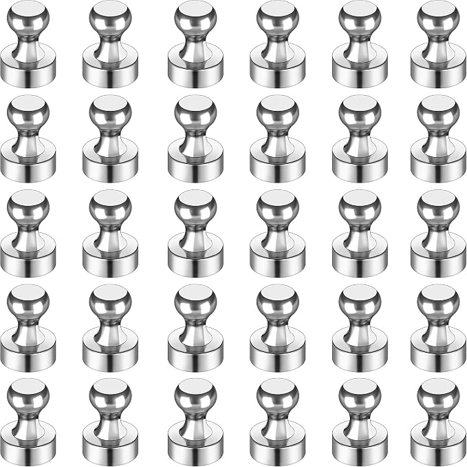 LOVIMAG Fridge Magnets 30Pcs, Magnet for Refrigerator Whiteboard, Silver | Small Strong Neodymium Metal Cute Push Pin for Classroom, Kitchen, Accessories Decorative, Office, Calendar