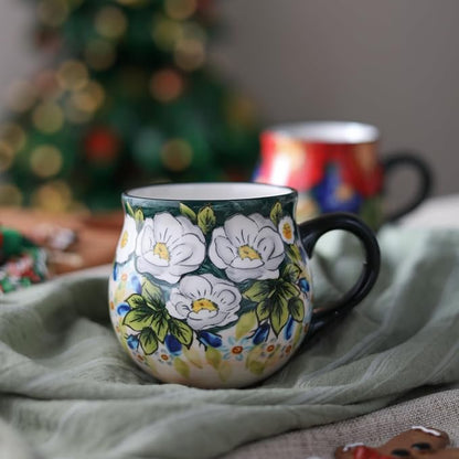 ALMA 12oz Handmade Floral Ceramic Coffee Mug | Microwave & Dishwasher Safe, Ideal for Morning Coffee Tea, Home Kitchen Dining Room Display, For Home Makers & Women