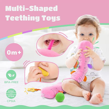 AWOTOY Baby Toys 6-12 Months Music Caterpillar Infant Toys Stuffed Animals 0-3-6 Months Teething Tummy Time Sensory Toys with Mirror Rattle&Pull String Boys Girls Shower Birthday Gifts