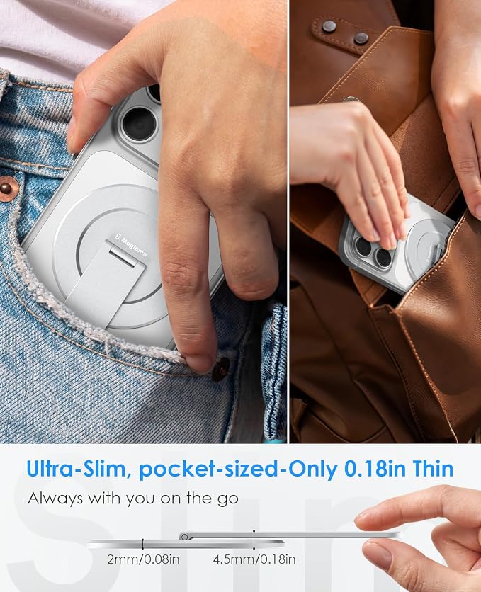 Magnetic Phone Stand for Magsafe, Ultra-Slim Snap-on Phone Holder Kickstand,180° Adjustable Angle Damping Design Cellphone Grip, Silver
