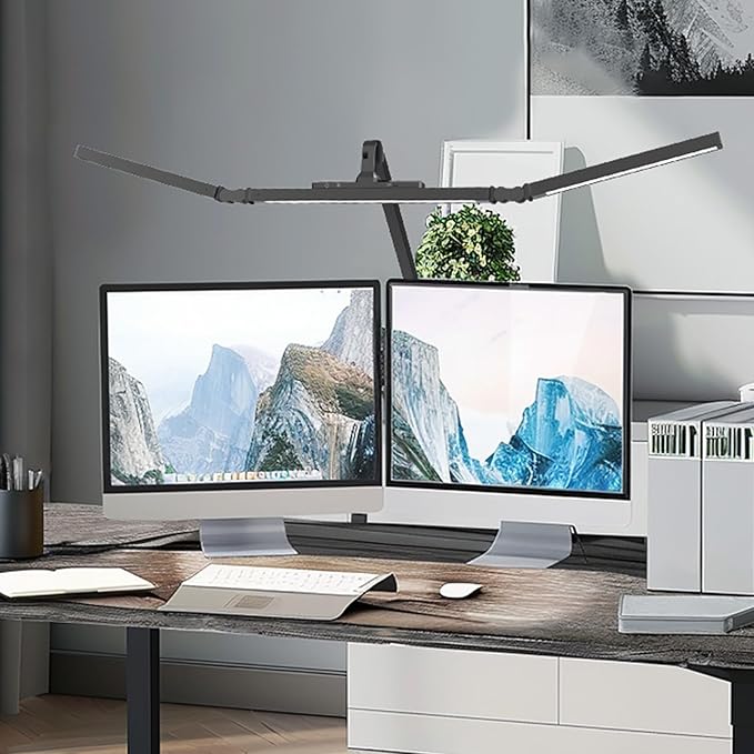 Led Desk Lamp for Home Office, Ultra Bright Touch-Dimming Architect Table Lamp with Clamp, 24W Adjustable Foldable Three Swing Arm Eyecare Led Desk Light with Infrared Sensor-Black